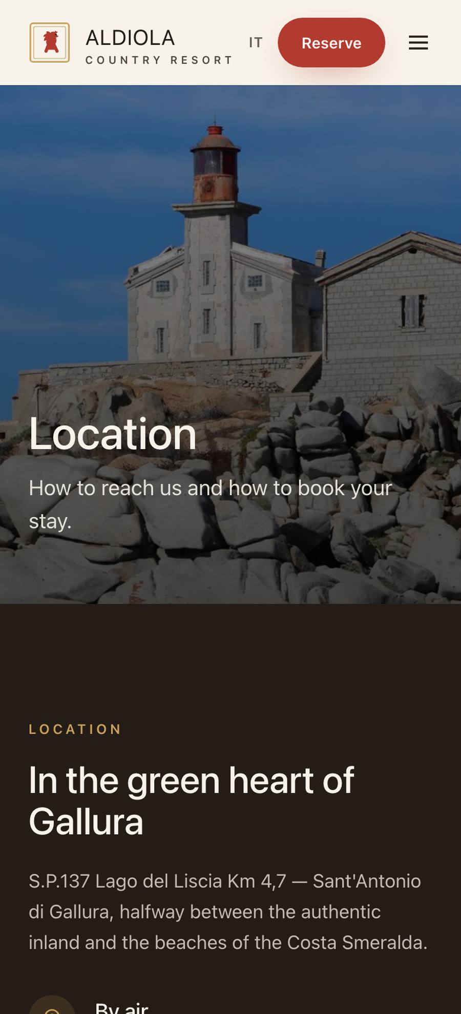 Aldiola Country Resort — Contact (mobile), rebuilt