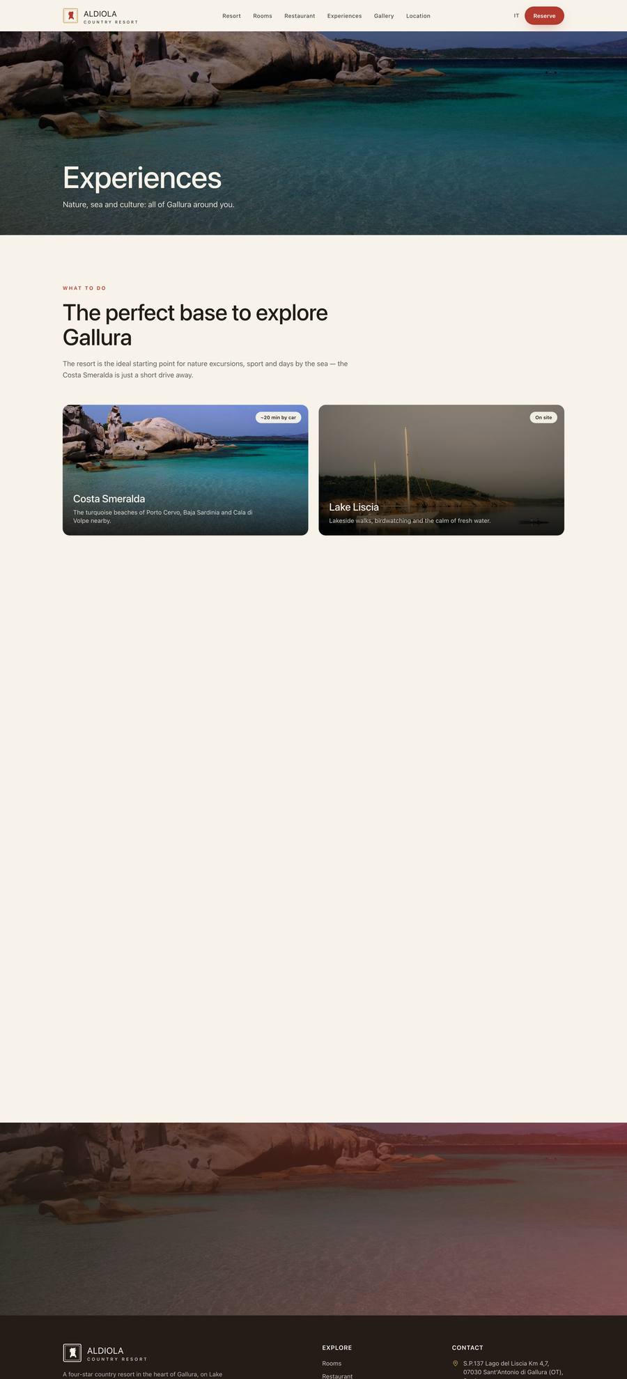 Aldiola Country Resort — Experiences (desktop), rebuilt
