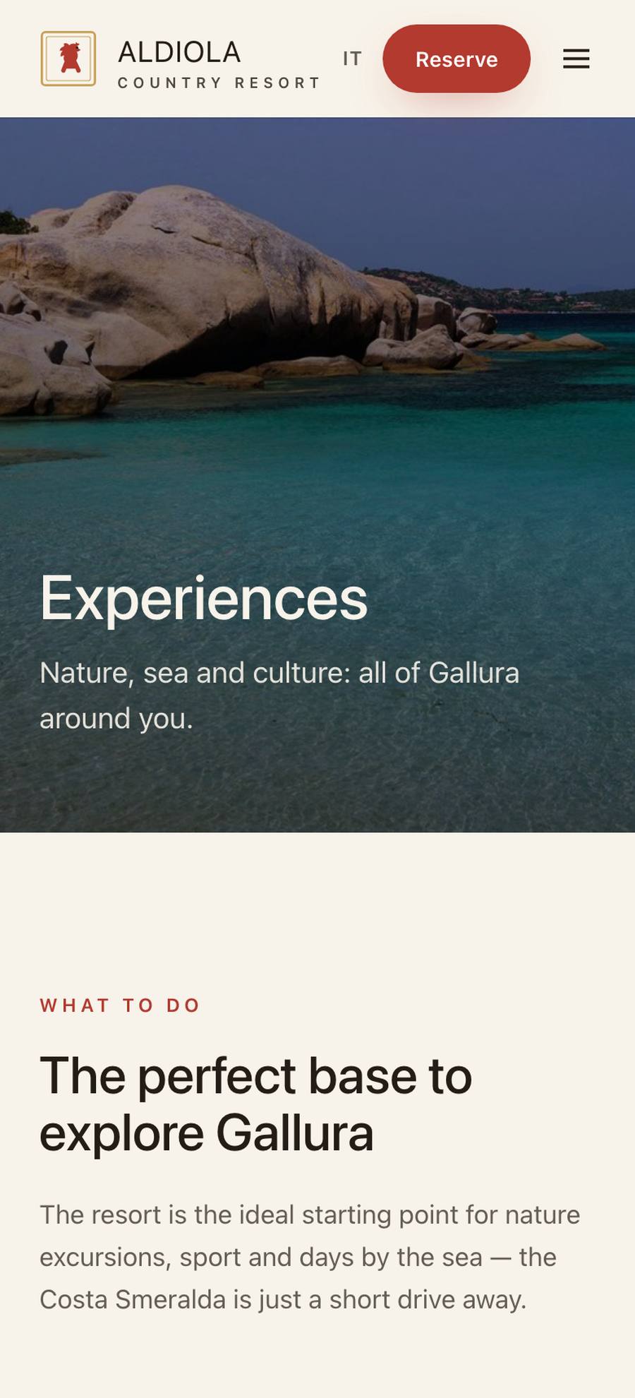 Aldiola Country Resort — Experiences (mobile), rebuilt