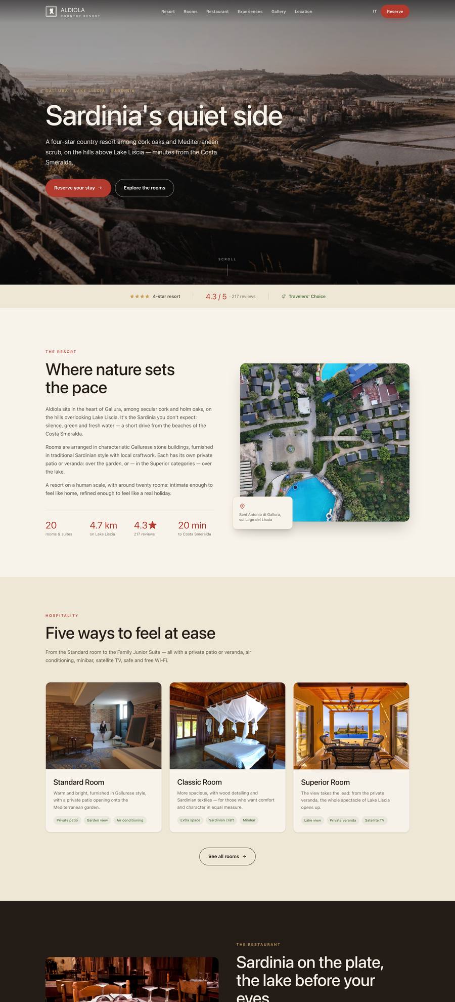Aldiola Country Resort — Home (desktop), rebuilt