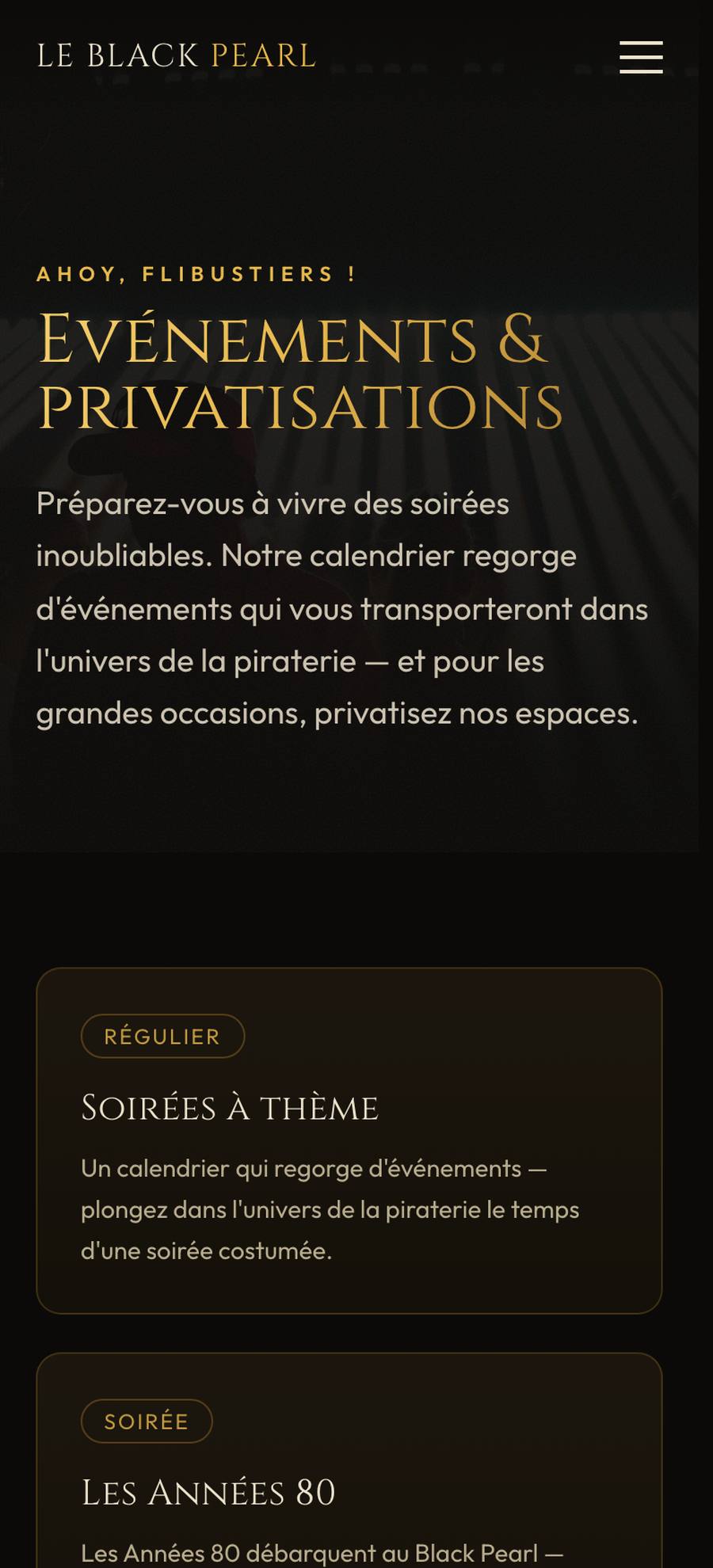 Le Black Pearl — Evenements (mobile), rebuilt