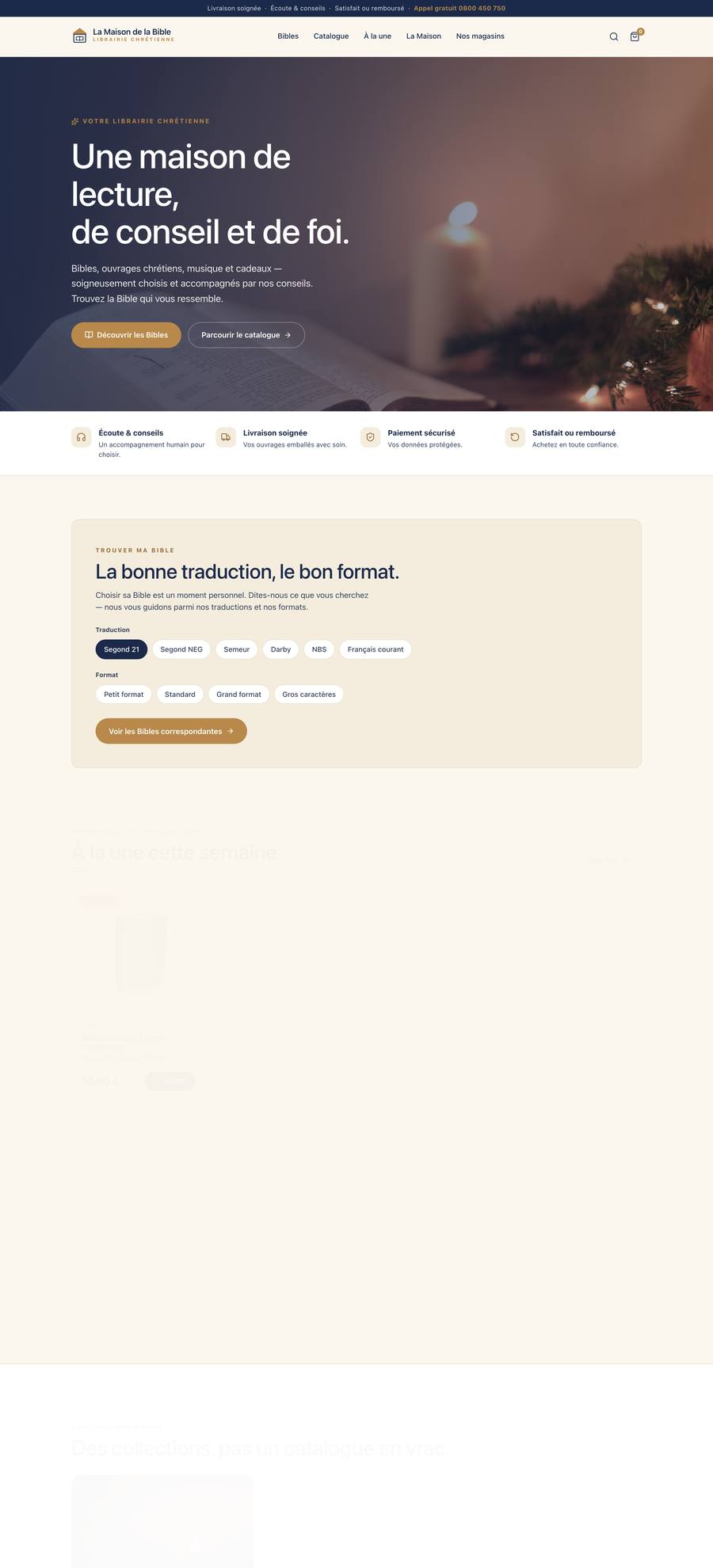 La Maison de la Bible — Home (desktop), rebuilt