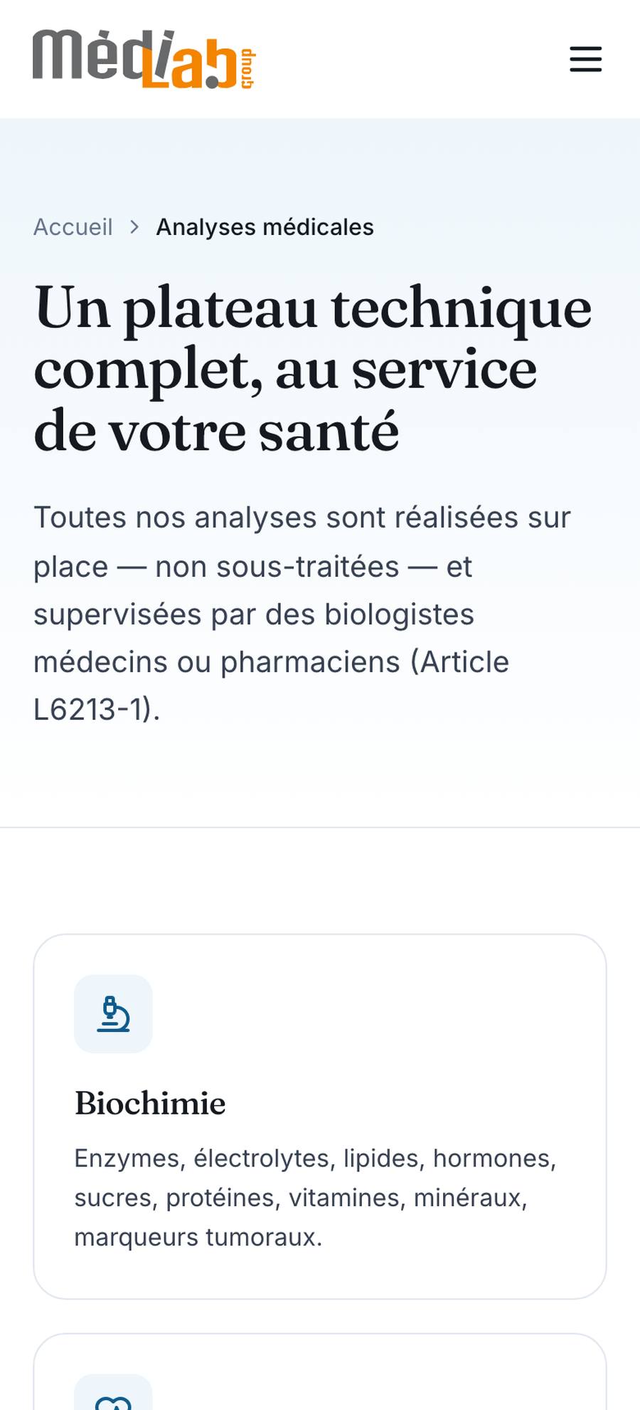 Médilab Group — Analyses (mobile), rebuilt