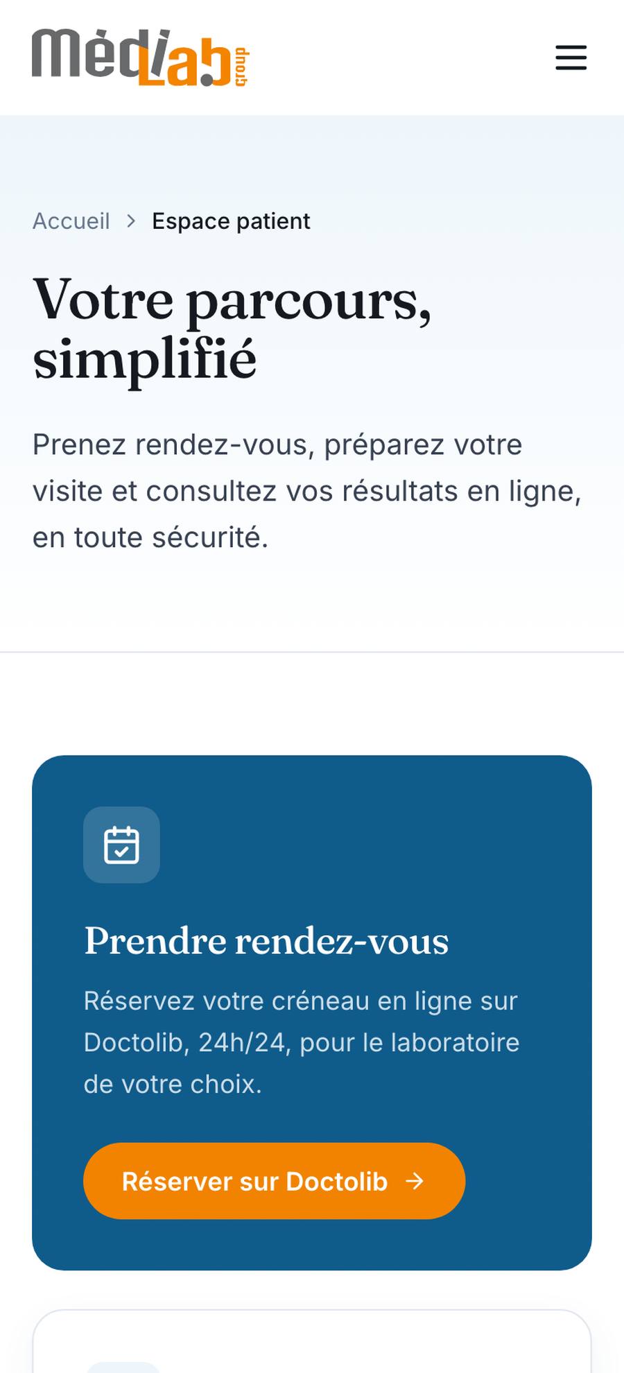 Médilab Group — Espace Patient (mobile), rebuilt