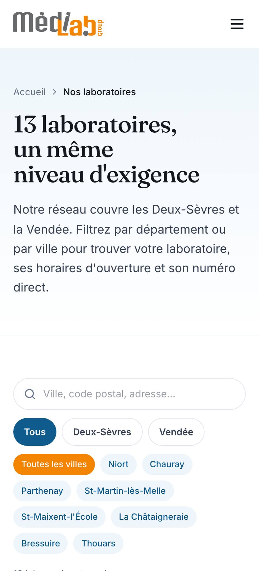 Médilab Group — Laboratoires (mobile), rebuilt