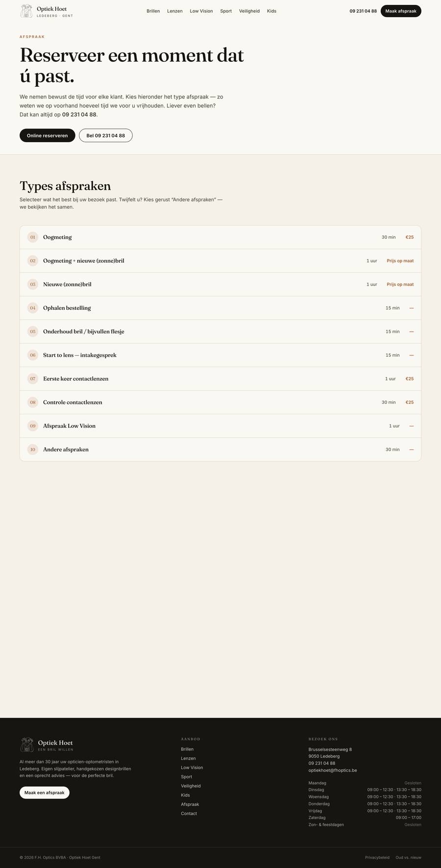 Optiek Hoet — Afspraak (desktop), rebuilt