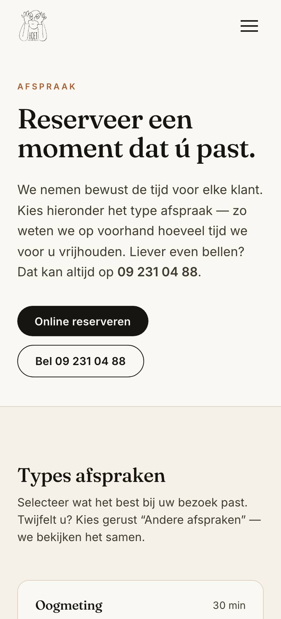 Optiek Hoet — Afspraak (mobile), rebuilt